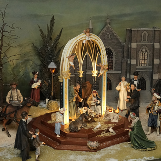 Detail photo of a Nativity scene depicting New Haven, Connecticut, and St. Mary’s Church in 1882, when the Knights of Columbus was founded by Blessed Michael McGivney. 