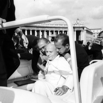 Pope John Paul II after being shot by Mehmet Ali Agca in St. Peter’s Square in 1981