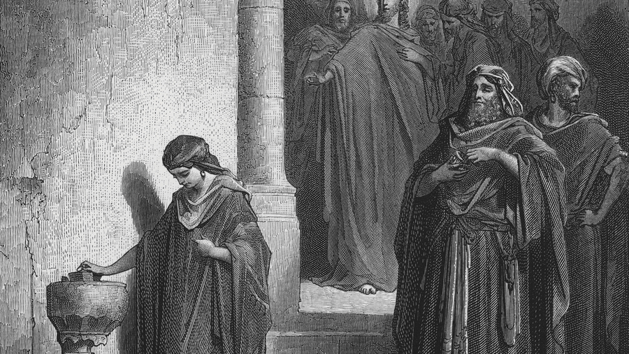 Black and white artwork of a widow