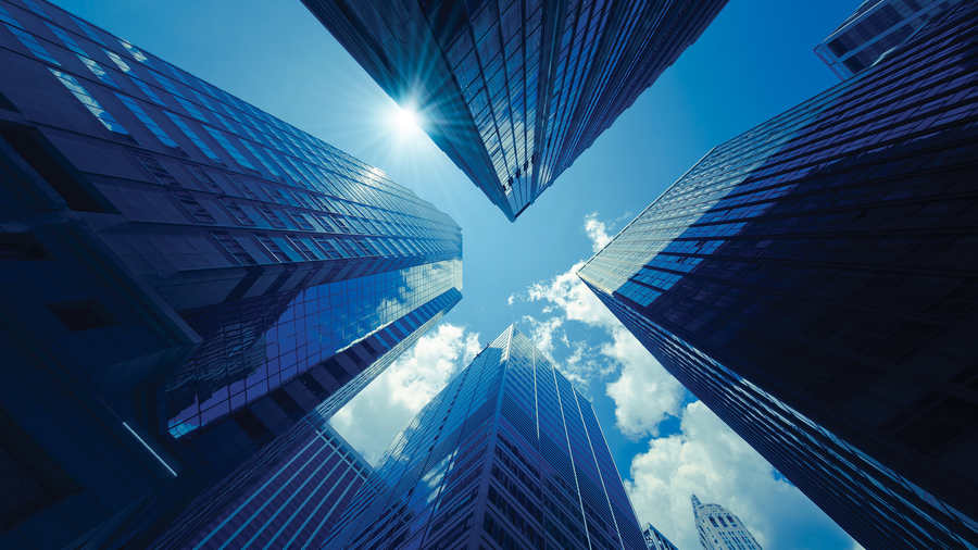 Ground view of skyscrapers