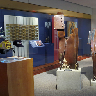 Photo of a display set up for the 9/11 Ceremony recorded for the 20th anniversary of the attacks on the World Trade Center and Pentagon. 