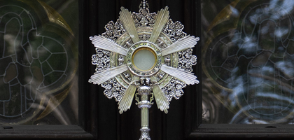 A monstrance containing the Eucharist.