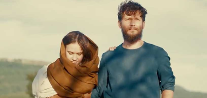 Couple reacts Joseph walking with a pregnant Mary reflecting on God's calling.