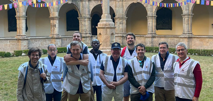Members of St. Vincent Ferrer Council 16505 in Vannes gather at the Basilica of Sainte-Anne d’Auray before a Mass celebrating the 400th anniversary of the apparition of St. Anne. The Knights, including Territorial Deputy Arnaud Bouthéon (right), served as marshals for the Great Pardon — an annual pilgrimage and procession that draws some 20,000 people on St. Anne’s feast day, July 26.
