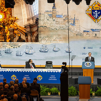 The altar of the Chair of St. Peter in St. Peter’s Basilica is pictured during Supreme Knight Patrick Kelly’s annual report at the 142nd Supreme Convention on Aug. 6. 