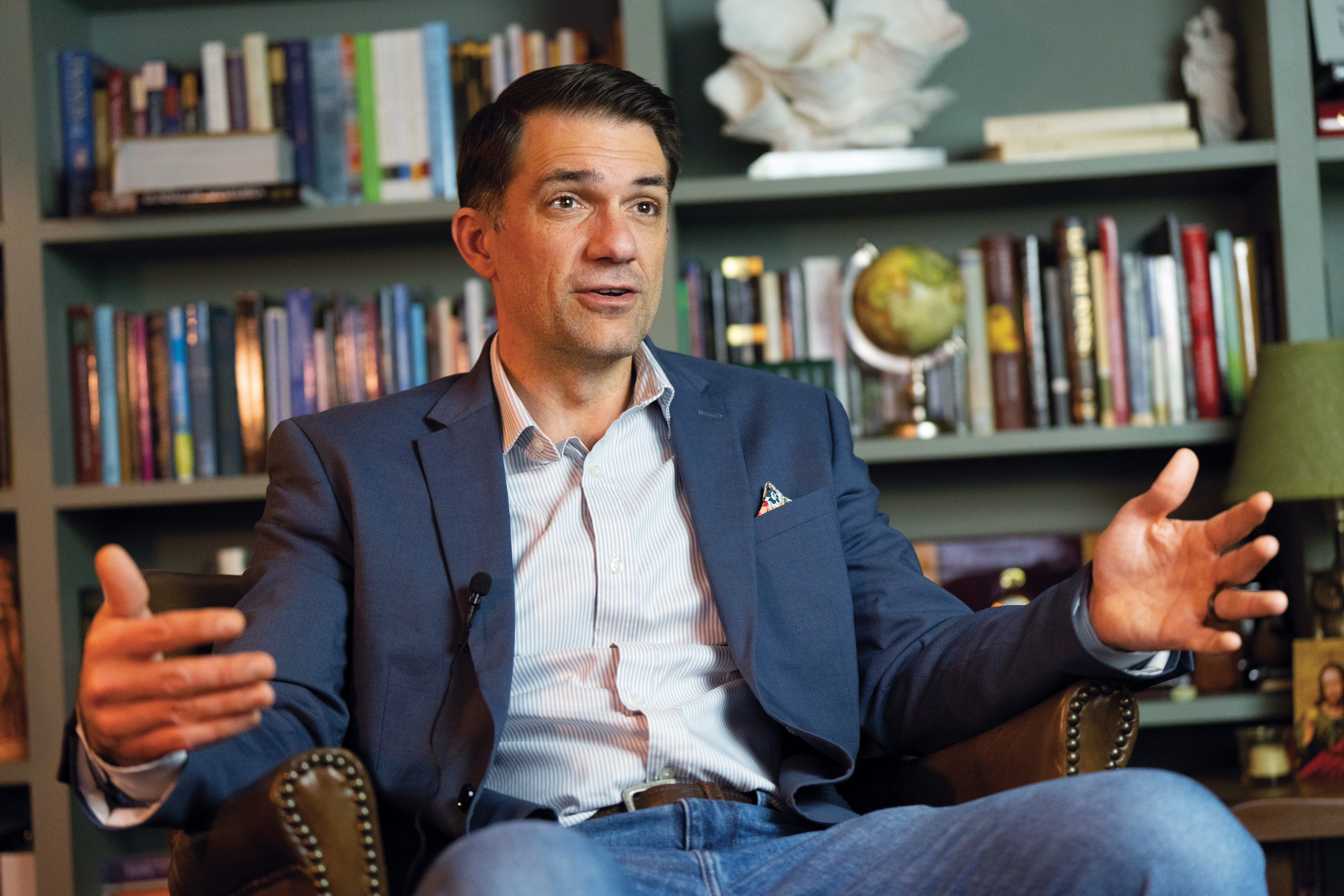 Dr. Greg Bottaro, founder of the CatholicPsych Institute, is pictured in his home office in Greenwich, Conn.