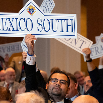 A delegate from Mexico South votes during the Aug. 7 business session of the 142nd Supreme Convention in Québec City. (Photo by Matthew Barrick)
