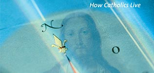 a compass composited over an image of Christ