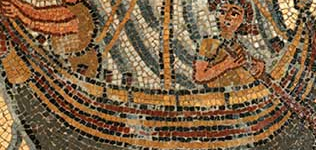 a painting of a mosaic depicting sailors on a boat