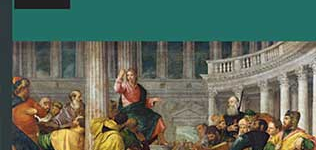  Veronese, Paolo (1528-1588). Christ Among the Doctors in the Temple painting on the top portion of the cover.  At the bottom is title of CIS 343 Passion and Paradox The Leadership of Jesus Christ in white text over a dark green background.