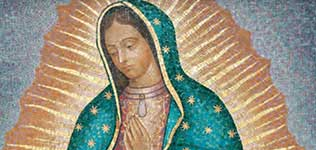 Tilma of Our Lady of Guadalupe holding her hands in prayer