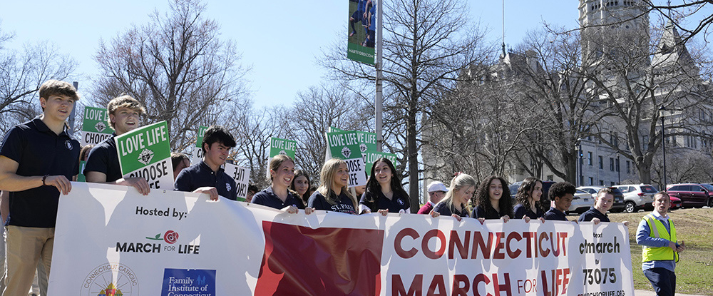 Students lead the Connecticut March for Life through downtown Hartford on March 19. 