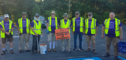 Members of Franciscan Martyrs of Georgia Council 10210 in Hinesville, Ga., gather in the parking lot of St. Stephen First Martyr Church before cleaning up trash along East General Stewart Way. Knights work with the Keep Liberty Beautiful program to conduct cleanups four times a year, clearing roadways of trash and large debris. 