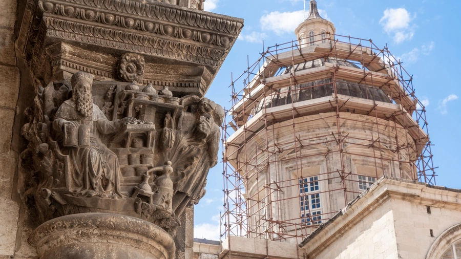 Relief and dome of church in Dubrovnik