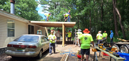 Knights from Eugene A. Baker Sr. Council 11215 in Trussville, Ala., work to replace a carport at a parishioner’s home during a council service day. Deacon Danny McCay, council faith director and deacon at Holy Infant of Prague Parish, learned the parishioner’s previous carport was leaking and structurally unsound. Materials worth more than $1,000 were donated by Carmon Construction Inc., and nearly 20 Knights volunteered to complete the project.