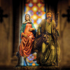 A sculpture showing an expectant Mary with Joseph en route to Bethlehem is seen in a church during the season of Advent