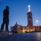 Alex McKenna stands outside Sts. Peter and Paul the Apostles Church in Erbil, Iraq
