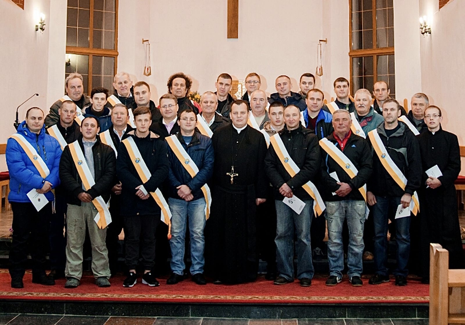 Oleksandr Prashchuk, a member of St. Joseph Council 16580, is pictured with other members on the occasion of the council&rsquo;s institution in Hnivan, Ukraine.