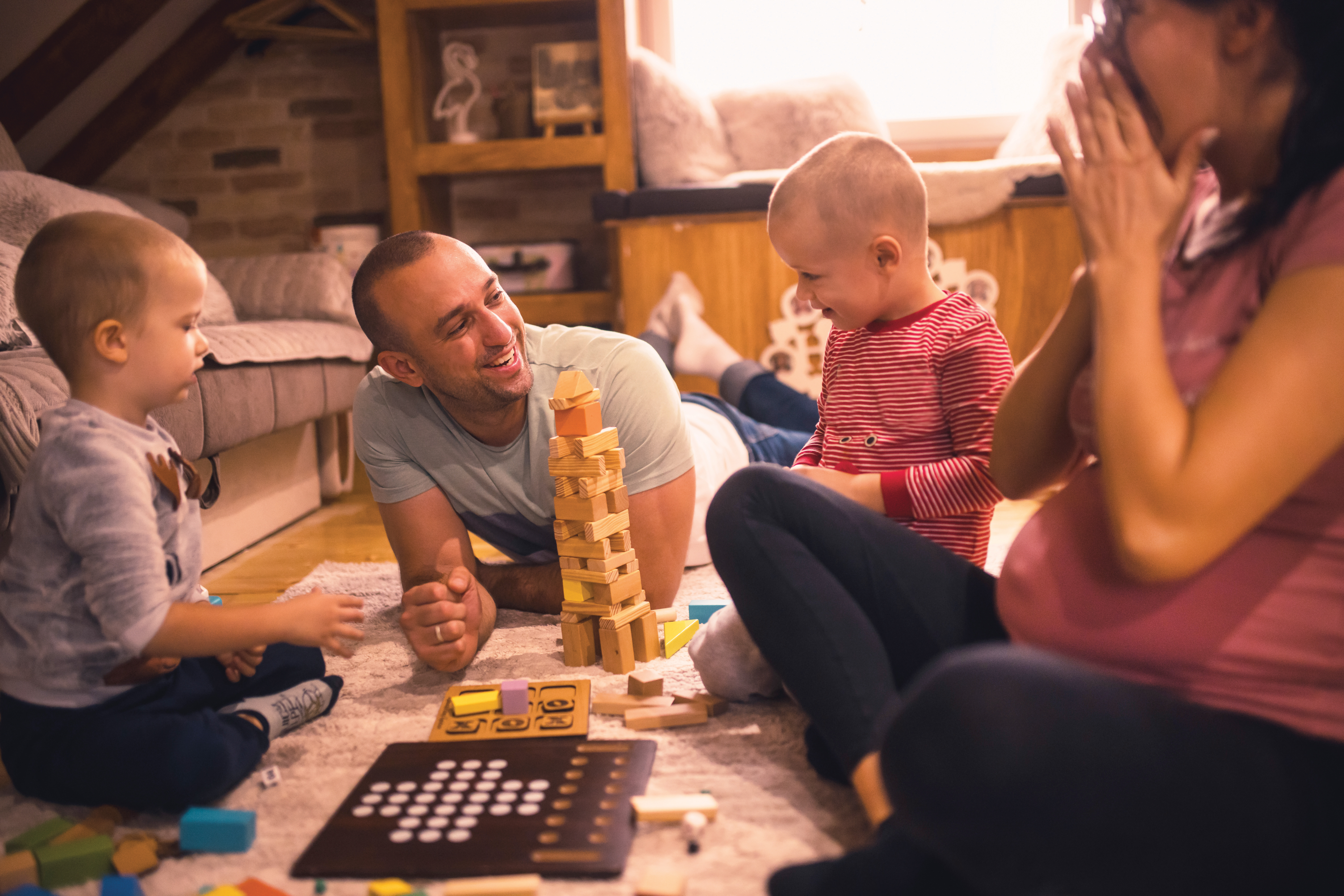 A family spends time together.