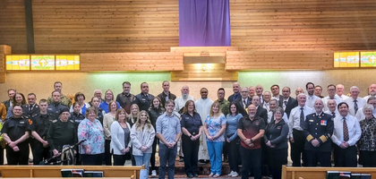 First responders and their families join members of Luke Killoran Council 4510 in Wainwright, Alberta, for the council’s second annual prayer service and solemn blessing for first responders at Blessed Sacrament Parish.