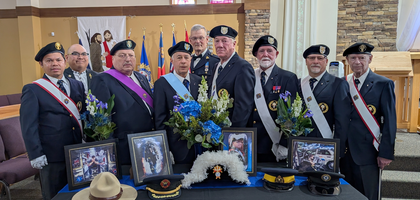 Members of SK John G. Timmermans Assembly 2632 in Airdrie, Alberta, gather behind a memorial table arranged for the Blue Mass organized by the assembly at St. Paul’s Catholic Church. More than 400 people attended the Mass, including representatives from three local first responder agencies, and Fourth Degree Knights provided an honor guard for the liturgy. Assembly 2632 organized the Mass in part to honor Past Faithful Navigator Eric Howard, a longtime officer with the Royal Canadian Mounted Police, who died in 2023 and had hoped to organize a Blue Mass at the parish himself.