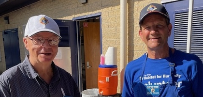 David Curtis and Bruce Prince, members of Our Mother of Confidence Council 9776 in San Diego, prepare pancakes for the council’s Fourth of July community breakfast in Standley Park. More than 450 people attended the breakfast, which raised more than $1,500 for the council’s donations to groups that support veterans.