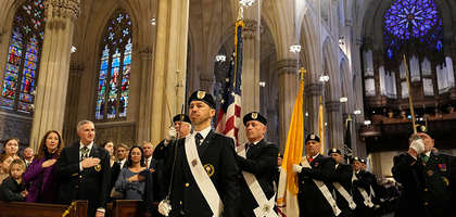 Fourth Degree Knights present the colors at the outset of the 125th anniversary Fourth Degree ceremonies at St. Patrick’s Cathedral in New York, Feb. 22. (Photo by Gregory Shemitz)