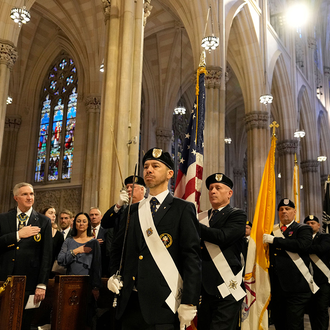 Fourth Degree Knights present the colors at the outset of the 125th anniversary Fourth Degree ceremonies at St. Patrick’s Cathedral in New York, Feb. 22.