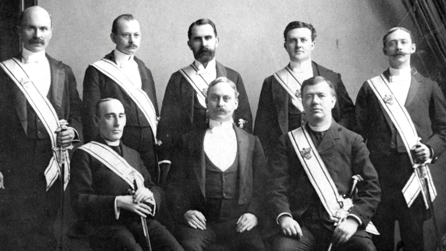 Massachusetts Knights and Supreme Knight Edward L. Hearn (front, center) after the first-ever Fourth Degree exemplification on Feb. 22, 1900