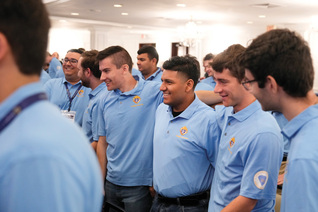 College Knights gather at the conclusion of the 60th annual Knights of Columbus College Councils Conference in New Haven, Conn.