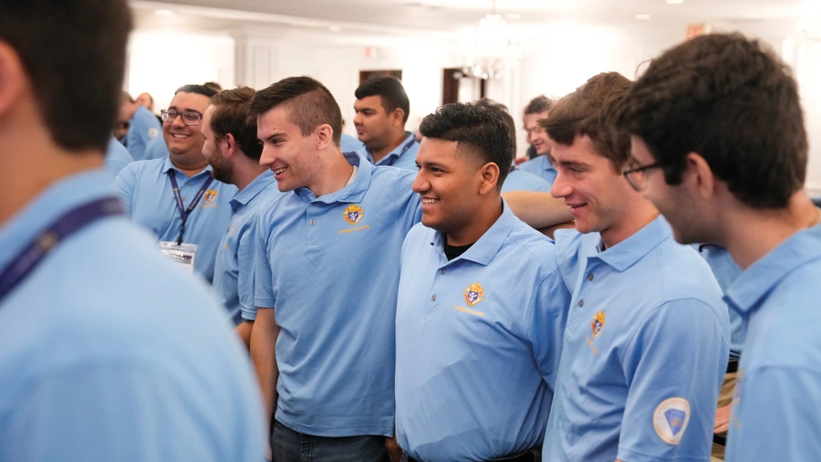 College Knights gather at the conclusion of the 60th annual Knights of Columbus College Councils Conference in New Haven, Conn.