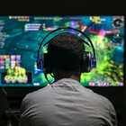 Young man playing a video game