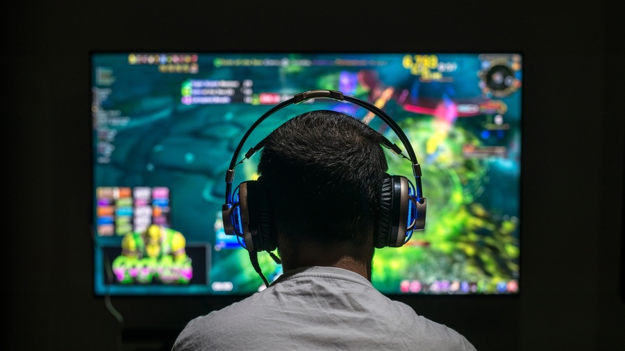 Young man playing a video game