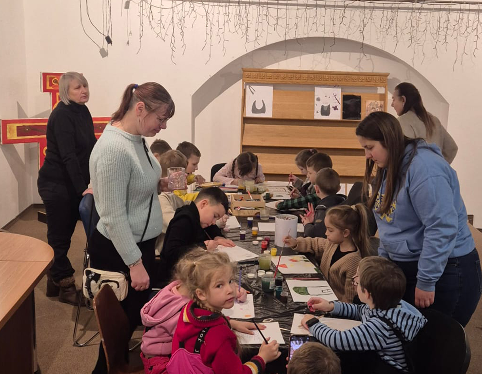 Children from Kyiv participate in a children&rsquo;s camp at the Patriarchal Cathedral of the Resurrection of Christ amid power outages caused by Russian attacks in February.