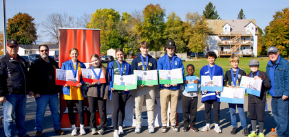 Members of Father Bernard F. McMahon Council 8654 in Fredericton, New Brunswick, stand with winners of the council’s Knights of Columbus Hockey Challenge.