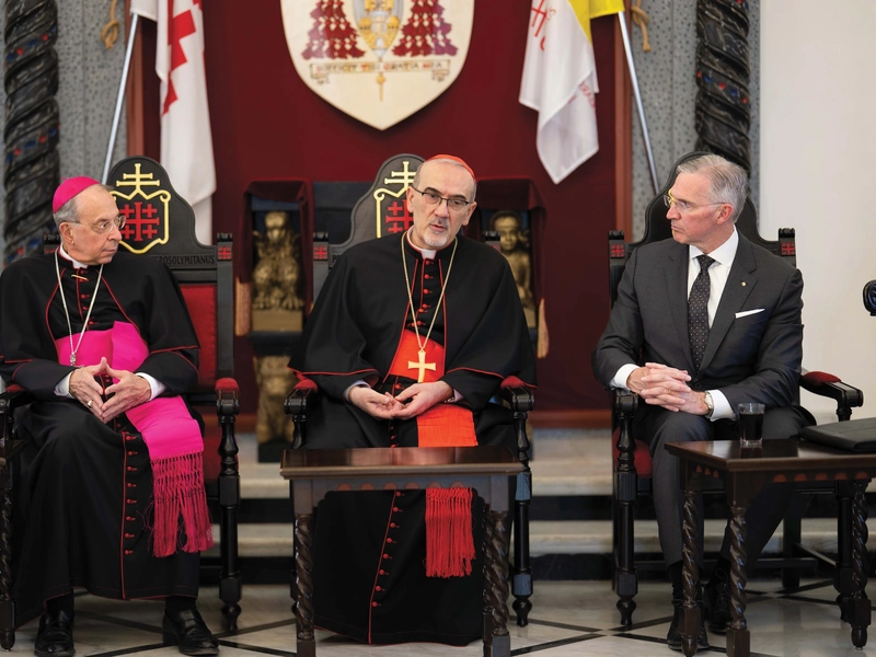 Supreme Knight Kelly and Supreme Chaplain Archbishop William Lori meet in Jerusalem with Cardinal Pierbattista Pizzaballa,