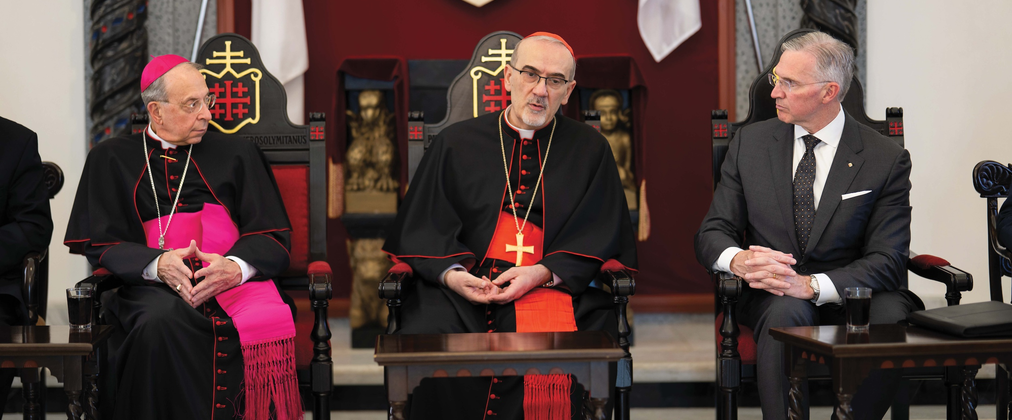 Supreme Knight Kelly and Supreme Chaplain Archbishop William Lori meet in Jerusalem with Cardinal Pierbattista Pizzaballa,