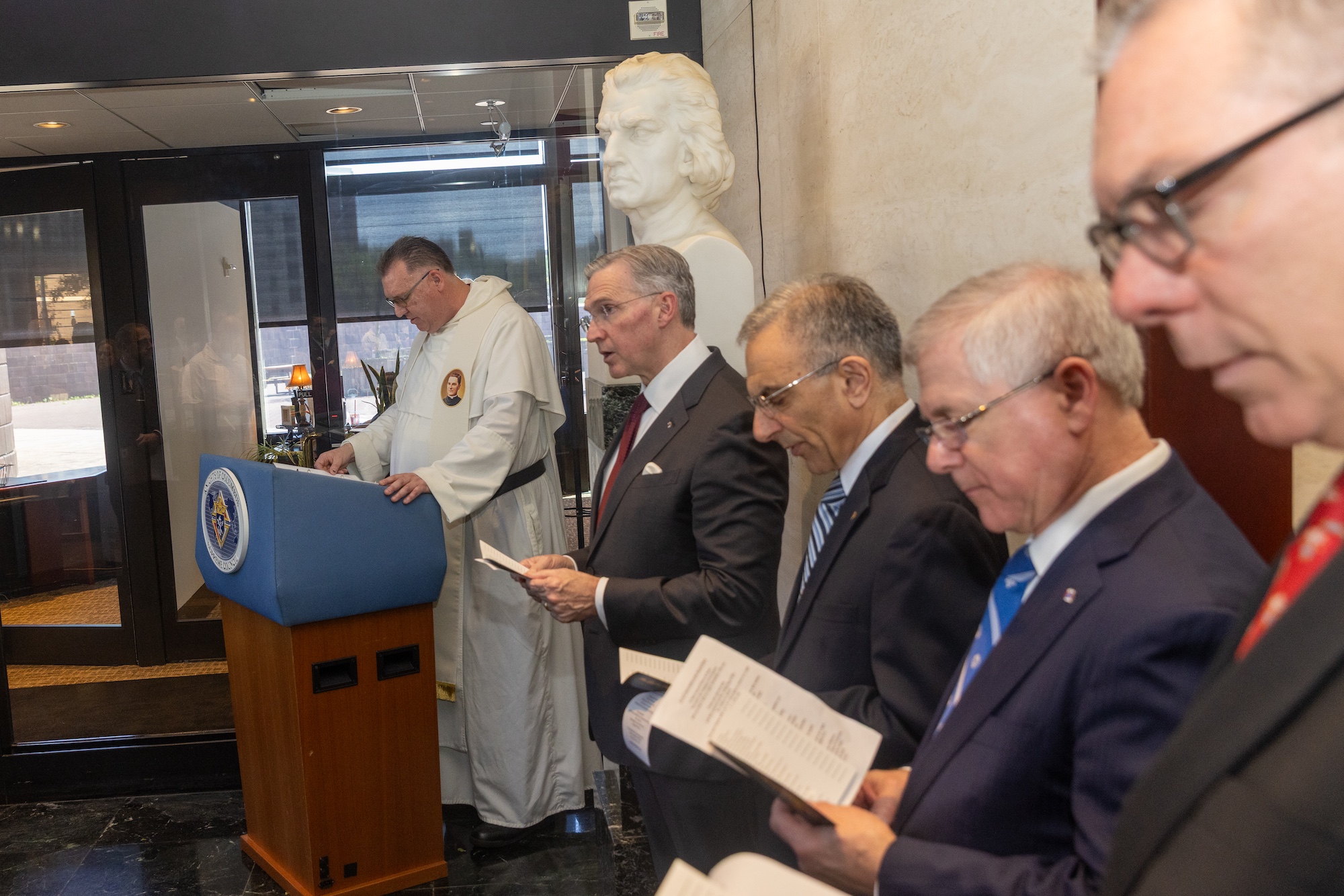 Supreme Knight Patrick Kelly leads the Litany of the Sacred Heart of Jesus in the Supreme Council headquarters in New Haven.