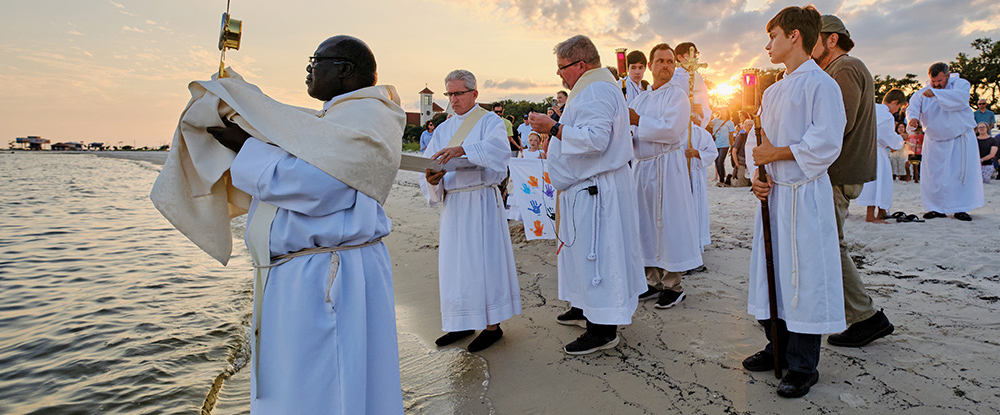 The Juan Diego Route of the National Eucharistic Pilgrimage arriving at the banks of the Gulf Coast in Long Beach, Miss., on June 12, 2024. This image, taken by Dan Anderson.