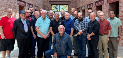 Knights from St. John Neumann Council 16169 in Canton, Mich., gather at the Solanus Casey Center in Detroit during a council-led pilgrimage to the center, one of 12 official pilgrimage sites designated by the Archdiocese of Detroit for the Jubilee Year 2025. More than 100 people attended the event, which included Mass celebrated by Father Paul Ballien, pastor of St. John Neumann Parish and council chaplain, as well as an opportunity for confession.