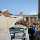 Pope Leo XIV greets young pilgrims in St. Peter’s Square after the opening Mass for the Jubilee of Youth on July 29. 
