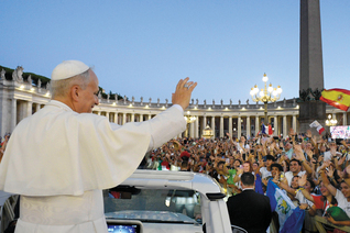 Pope Leo XIV greets young pilgrims in St. Peter’s Square after the opening Mass for the Jubilee of Youth on July 29. 