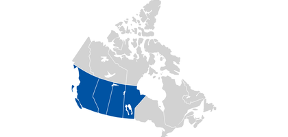 Map of Canada with the western provinces highlighted.