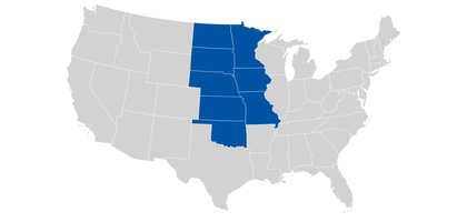 Map of the U.S. with the plains states highlighted.