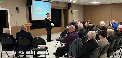 Faithful Navigator Gerard Butt, a former Fourth Degree master, leads others in praying the rosary during a prayer event organized by Dalton Assembly 1645 in Harbour Grace, Newfoundland and Labrador. Forty people came to pray the rosary to ask Mary’s intercession for the betterment of their society.