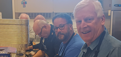 Knights from St. Martha Council 7926 in Point Pleasant, N.J., assemble holiday meals for people in need. In 2024, council members served about 1,650 meals on both Thanksgiving and Christmas. 