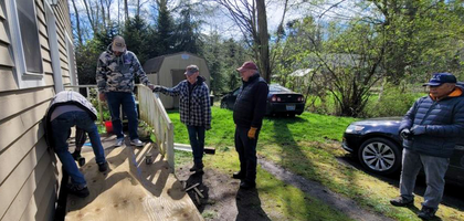 Members of Father John E. O’Brien Council 3361 in Oak Harbor, Wash., build a ramp for a woman who was struggling to safely enter and exit her home. 