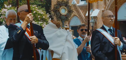 Knights leading a eucharistic procession.