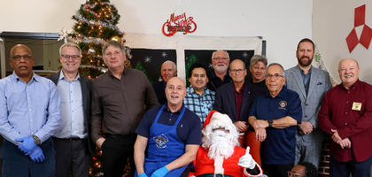 Members of St. Ignatius of Loyola Council 5808 in Winnipeg, Manitoba, gather around Jesuit Father Daryl Miranda, pastor of St. Ignatius Parish and dressed as Santa Claus, before the council’s fifth annual Christmas fundraising dinner. More than 150 people attended, raising over CA$6,000 for the parish. The dinner was established by council member Thomas Johnson, who died in 2021 while serving as deputy grand knight; his father, Past Grand Knight Jim Johnson, continues to organize it in his memory.