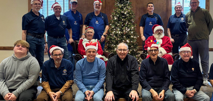 Knights from Perez Council 1176 in Lockport, Ill., gather with student volunteers from Lincoln-Way Central High School during the council’s annual Breakfast with Santa at St. Dennis Parish. The council has sponsored this event for more than 10 years, with about 100 parishioners attending the 2025 breakfast. More than $300 was raised for the council’s annual winter coat drive, which collected more than 50 coats and other winter clothing items that were distributed to people in need by Daybreak Shelter and the parish’s women’s group.